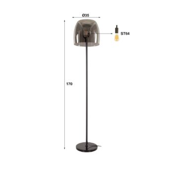 Stojacia lampa Philippa, dymovo šedá/čierna, sklo/kov, 170 cm
