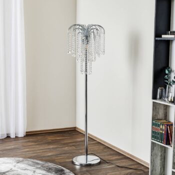 Stojacia lampa Pioggia s kryštálovým dažďom, chróm