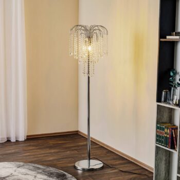 Stojacia lampa Pioggia s kryštálovým dažďom, chróm