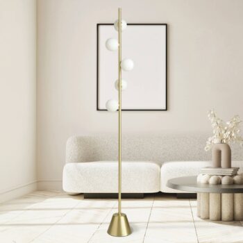 Stojacia lampa Pomi, 5 svetiel, zlatá farba, sklo, výška 170 cm