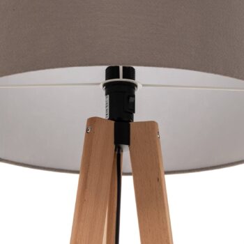 Stojacia lampa Quitani Arim, buk, sivá plsť, trojnožka