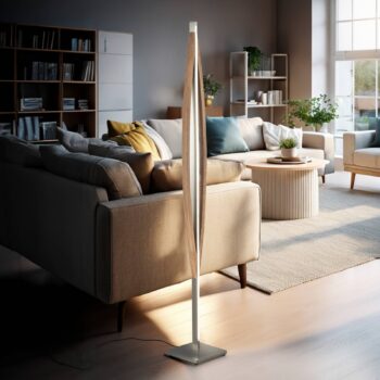 Stojacia lampa Quitani LED Kiera, dub/matný nikel