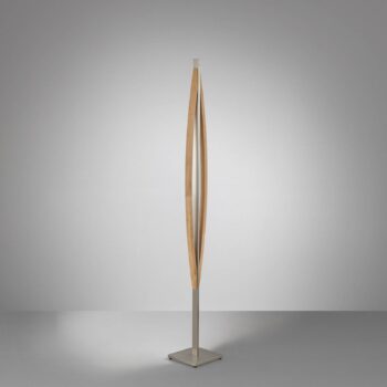 Stojacia lampa Quitani LED Kiera, dub/matný nikel
