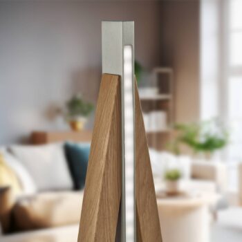 Stojacia lampa Quitani LED Kiera, dub/matný nikel