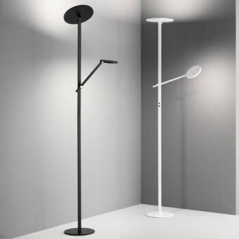 Stojacia lampa Regina LED s ramenom na čítanie, 2fl, čierna