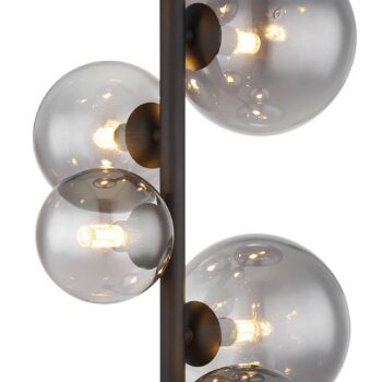 Stojacia lampa Riha, výška 155 cm, čierna/dymová farba, 6 svetiel.