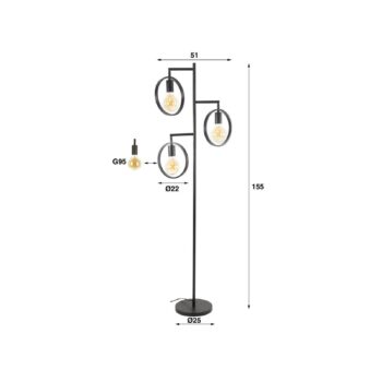 Stojacia lampa Rings, 3 svetlá, kov, antracit, E27