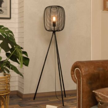 Stojacia lampa Rinroe, výška 140,5 cm, čierna, oceľ