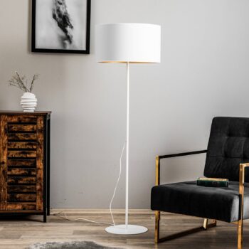 Stojacia lampa Roller, biela/zlatá, výška 145 cm