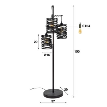 Stojacia lampa Spindlight, trojlampa, výška 150 cm