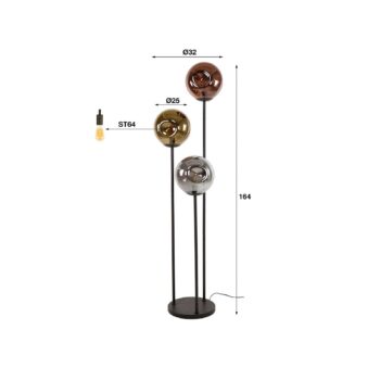 Stojacia lampa Stellar, 3 svetlá, sklo, kov, viacfarebná