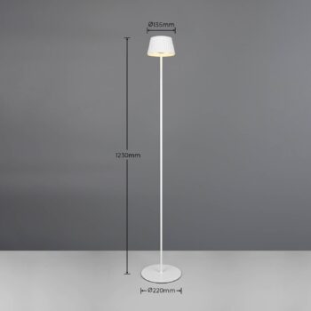 Stojacia lampa Suarez LED s dobíjaním, biela, výška 123 cm, kov