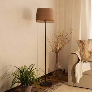 Stojacia lampa Tabley, čierna/prírodná farba, výška 153 cm, látka