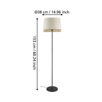 Stojacia lampa Tabley, čierna/prírodná farba, výška 153 cm, látka