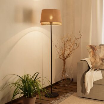 Stojacia lampa Tabley, čierna/prírodná farba, výška 153 cm, látka