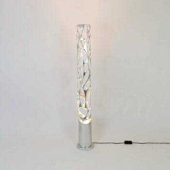 Stojacia lampa Talismano, strieborná farba, výška 176 cm, železo
