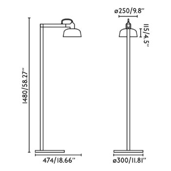 Stojacia lampa Tatawin, čierna, oceľ/sklo, výška 148 cm