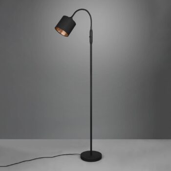 Stojacia lampa Tommy, čierna/zlatá, výška 130 cm, kov/látka