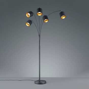 Stojacia lampa Tommy, čierna/zlatá, výška 200 cm, 5 svetiel, látka