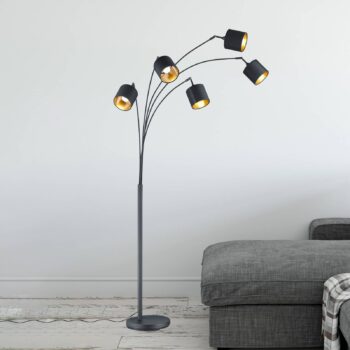 Stojacia lampa Tommy, čierna/zlatá, výška 200 cm, 5 svetiel, látka