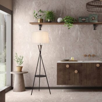 Stojacia lampa Tora, čierna/biela, textil, výška 158 cm trojnožka