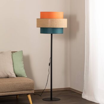 Stojacia lampa Trio, jutové tienidlo, oranžová/prírodná hnedá/benzín