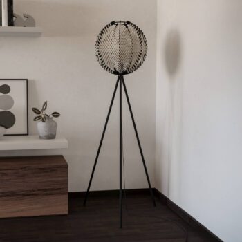 Stojacia lampa Waverton, čierna/biela, výška 143 cm, oceľ/látka