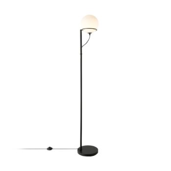 Stojacia lampa Wilson, kov, čierna farba, sklenené tienidlo