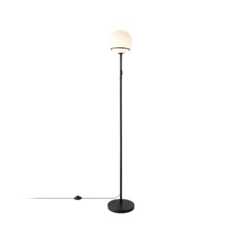 Stojacia lampa Wilson, kov, čierna farba, sklenené tienidlo