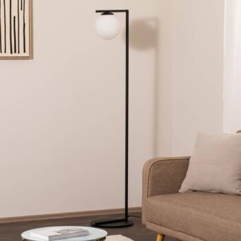 Stojacia lampa Zac s guľatým tienidlom, čierna