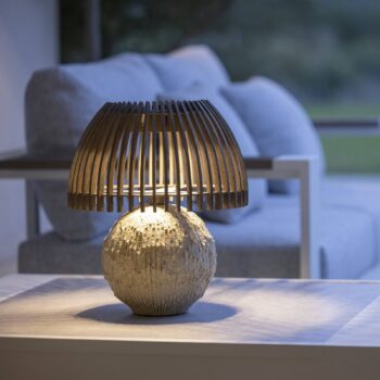 Stolná LED lampa Les Jardins Alba, sivá/béžová, výška 41 cm