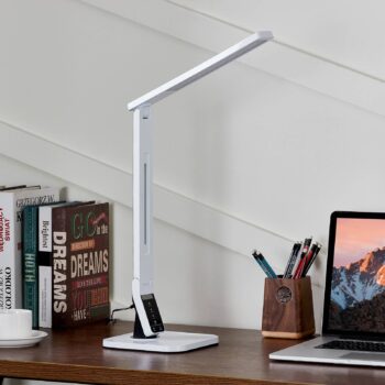 Stolná LED lampa Lindby Eleni, biela, CCT, stmievateľná