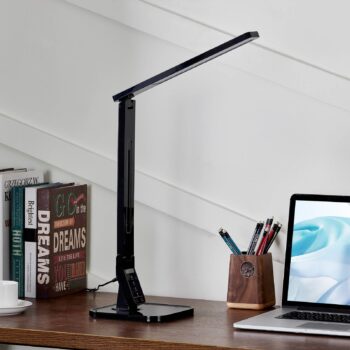 Stolná LED lampa Lindby Eleni, čierna, CCT, stmievateľná