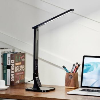 Stolná LED lampa Lindby Eleni, čierna, CCT, stmievateľná
