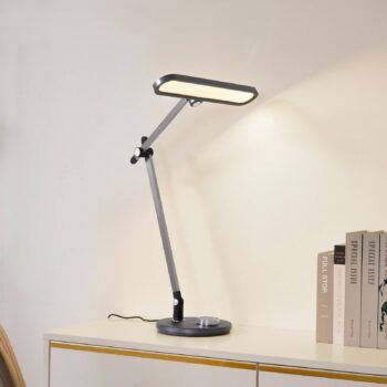 Stolná LED lampa Lindby Elvir, sivá, hliník, výška 53 cm, CCT