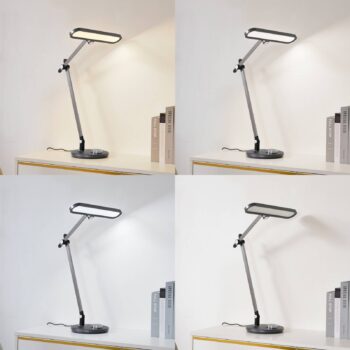 Stolná LED lampa Lindby Elvir, sivá, hliník, výška 53 cm, CCT