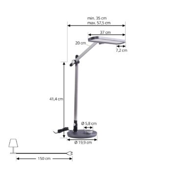 Stolná LED lampa Lindby Elvir, sivá, hliník, výška 53 cm, CCT