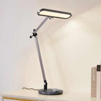 Stolná LED lampa Lindby Elvir, sivá, hliník, výška 53 cm, CCT