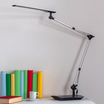 Stolná LED lampa Lindby Felipe, čierna, podstavec s objímkou