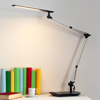 Stolná LED lampa Lindby Felipe, čierna, podstavec s objímkou