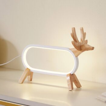 Stolná LED lampa Lindby Hirvi, biela, drevo, 31 cm, CCT, stmievateľná
