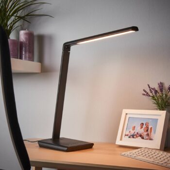 Stolná LED lampa Lindby Kuno, čierna, USB, dotykový stmievač