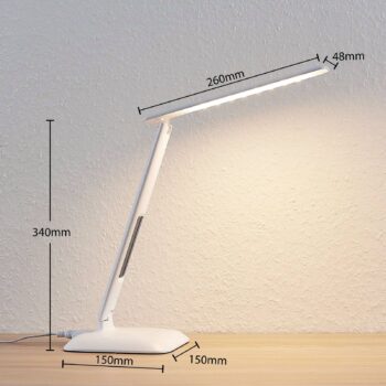 Stolná LED lampa Lindby Ludmilla, výška 34 cm, biela, displej