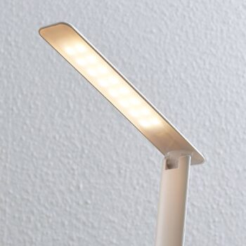 Stolná LED lampa Lindby Ludmilla, výška 34 cm, biela, displej