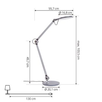 Stolná LED lampa Lindby Nyxaris, sivá, kov, CCT, 50 cm