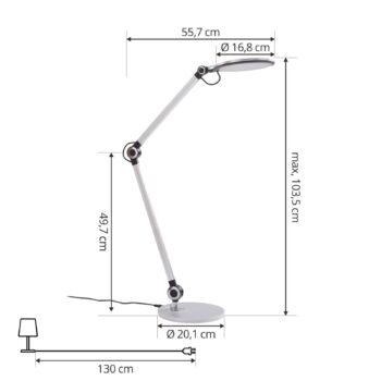 Stolná LED lampa Lindby Nyxaris, strieborná, kov, CCT, 50 cm