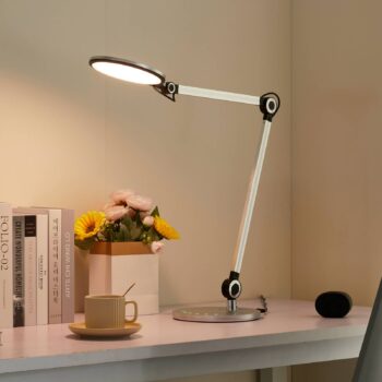Stolná LED lampa Lindby Nyxaris, strieborná, kov, CCT, 50 cm