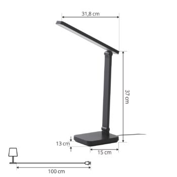 Stolná LED lampa Lindby Rylas, čierna, USB, CCT