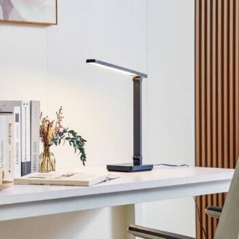 Stolná LED lampa Lindby Rylas, čierna, USB, CCT