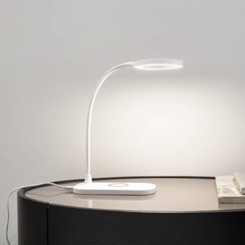 Stolná LED lampa Lindby Siona, biela, CCT, stmievateľná, nabíjacia stanica